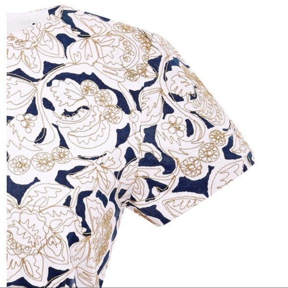 SUNO Pleated Embroidered Canvas Gold Stitching Floral Leaves A-line‎ Dress 4 6 - Picture 3 of 5